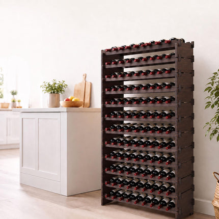 Stackable Bamboo Wine Rack for 108 Bottles, Self-Assembly, Dark Brown