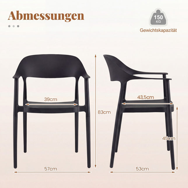 Stapelbare zwarte eetkamerstoelen, set van 4, draagvermogen 150 kg