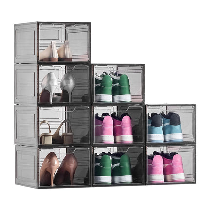 Stackable Clear Shoe Storage Boxes, 9-Pack, Magnetic Door