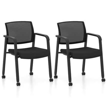 Stackable Conference Chairs Set of 2 with Wheels, Mesh Back, Black