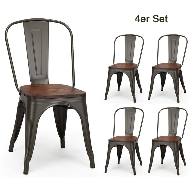 Stapelbare eetkamerstoelen set van 4, metalen frame, houten zitting – donkergroen