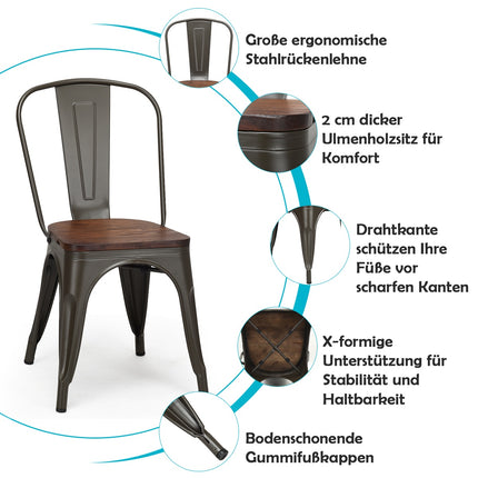 Stohovatelné jídelní židle, sada 4 ks, kovový rám, dřevěný sedák – tmavě zelená