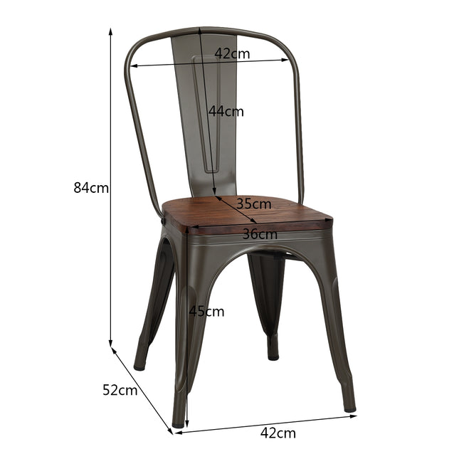 Stapelbare eetkamerstoelen set van 4, metalen frame, houten zitting – donkergroen