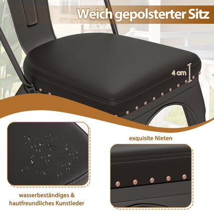 Stohovatelné jídelní židle, sada 4 ks, kov, čalouněné, odnímatelná opěrka