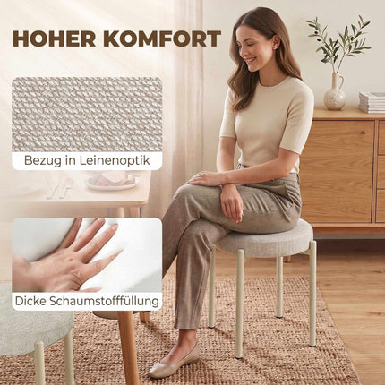 Stackable Dining Stools Set of 4 with Steel Legs, Cream White, Linen-Look