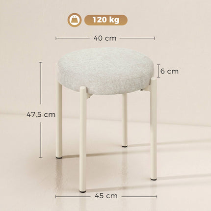 Stackable Dining Stools Set of 4 with Steel Legs, Cream White, Linen-Look