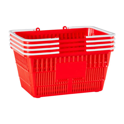 Stackable Grocery Baskets, 4-Pack 21L PE Plastic, Red