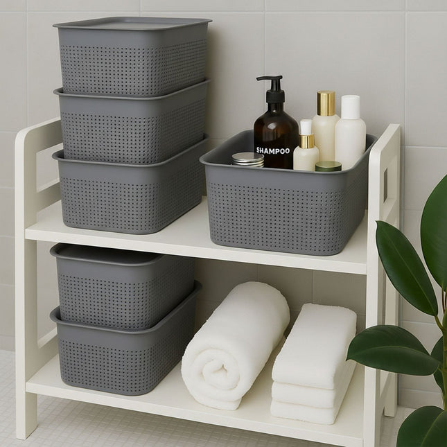 Stohovatelné úložné boxy s víkem, sada 6 ks, větrané