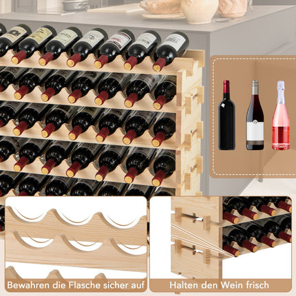 Stapelbares, modulares Weinregal, für 60 Flaschen, Kiefernholz