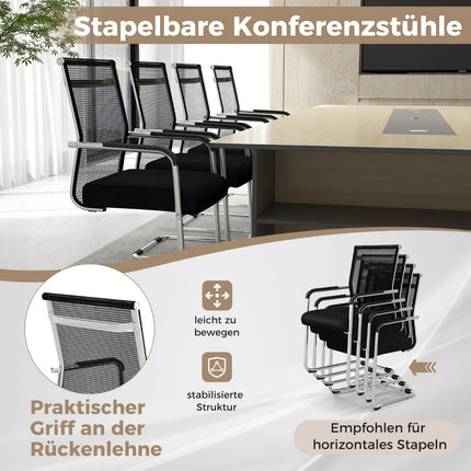 Stohovatelné kancelářské židle, sada 4 ks, prodyšná síťovina, černé