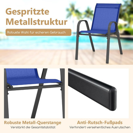 Stackable Outdoor Chairs Set of 2, Blue, Metal & Textilene