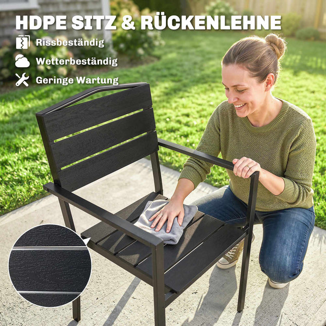 Stohovatelné venkovní židle, sada 4 ks, černé, HDPE, 52x51x90 cm