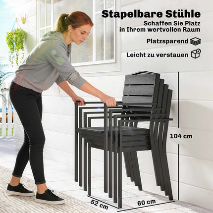 Stohovatelné venkovní židle, sada 4 ks, černé, HDPE, 52x51x90 cm