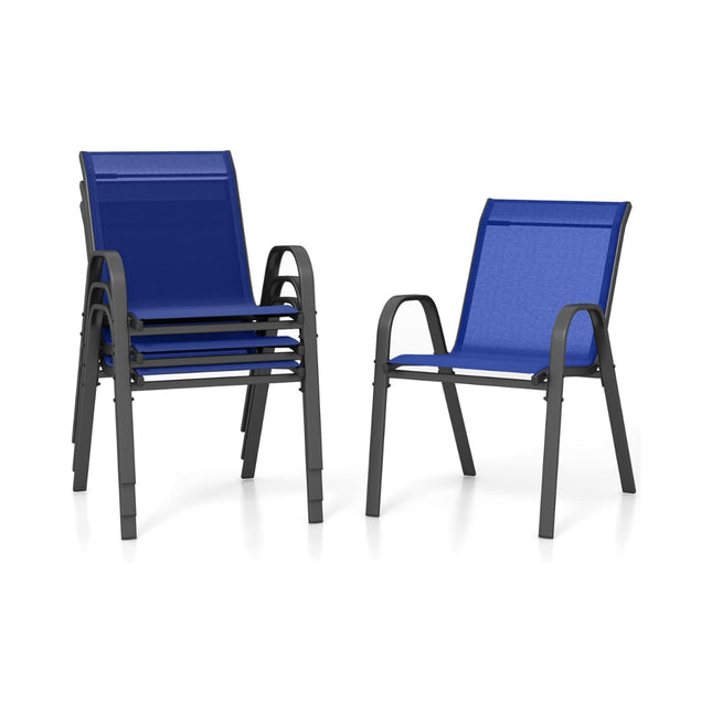 Stapelbare Outdoor-Stühle 4er-Set, Blau, Textilene & Metall