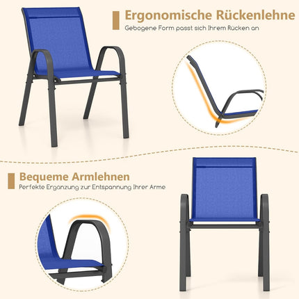 Stohovatelné venkovní židle, sada 4 ks, modré, textilen a kov