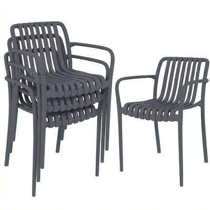 Stohovatelné venkovní židle, sada 4 ks, tmavě šedé, ergonomický design