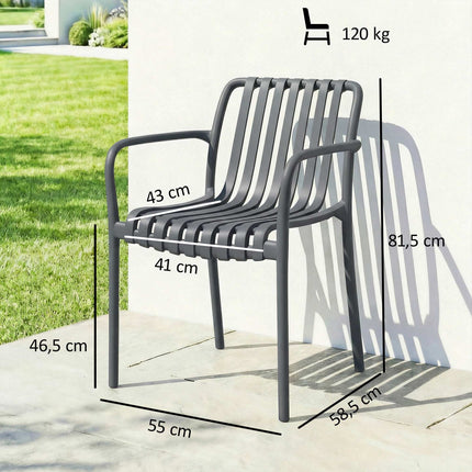 Stohovatelné venkovní židle, sada 4 ks, tmavě šedé, ergonomický design