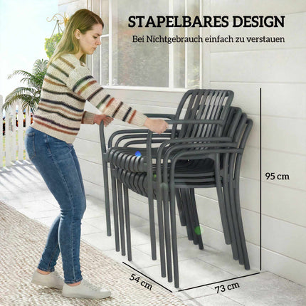 Stohovatelné venkovní židle, sada 4 ks, tmavě šedé, ergonomický design