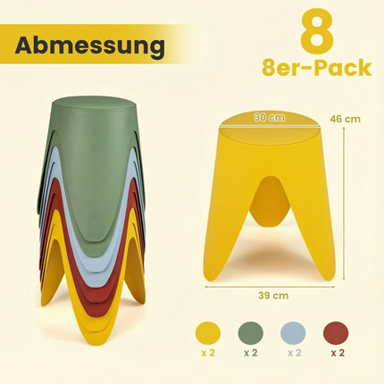 Stohovatelné plastové stoličky, sada 8 ks s polštáři, výška 46 cm