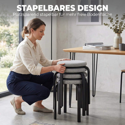 Stackable Round Stools Set of 4, Padded, Grey