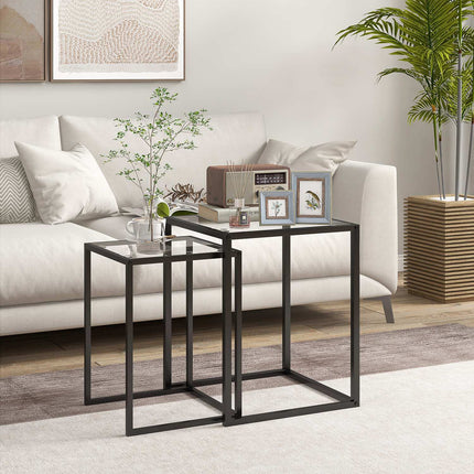 Sada stohovatelných odkládacích stolků, ocelové nohy, černá, moderní design