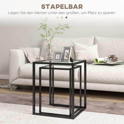 Sada stohovatelných odkládacích stolků, ocelové nohy, černá, moderní design