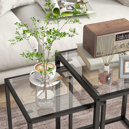 Sada stohovatelných odkládacích stolků, ocelové nohy, černá, moderní design