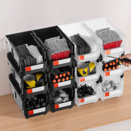 Stackable Storage Bins, Open-Front PP Plastic, 12-Pack