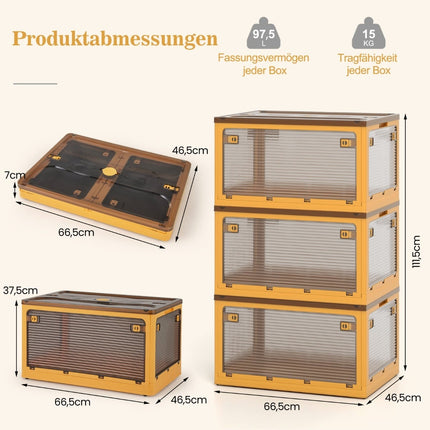 Stohovatelné úložné boxy s víky a kolečky, objem 292 l