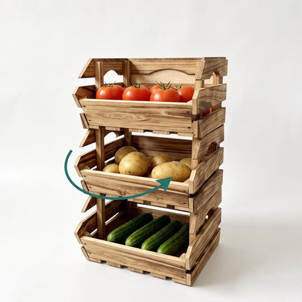 Stackable Wooden Crates Set, Flamed Finish, 3 Pack