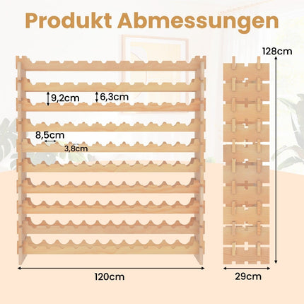 Stapelbares Holz-Weinregal für 120 Flaschen, 10-stöckig