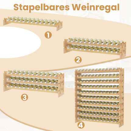 Stapelbares Holz-Weinregal für 120 Flaschen, 10-stöckig
