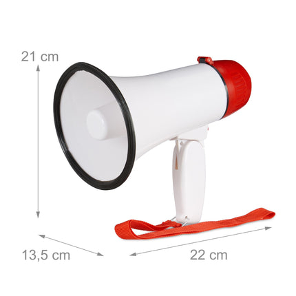 Stadionový megafon, mini bílý, 10 W, pro fotbalové fanoušky a roztleskávačky