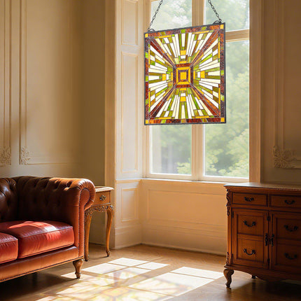 Stained Glass Window Panel 501 x 527 mm, Hanging Chain