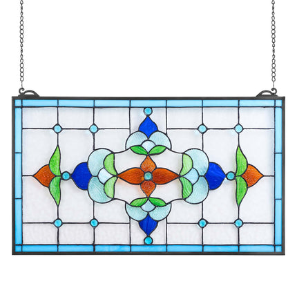 Stained Glass Window Panel, 664 x 402 mm, Hanging Chain
