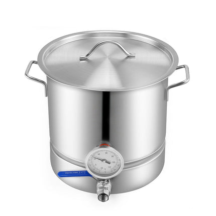Stainless Steel Brew Kettle, 5 Gal, Valve, Thermometer