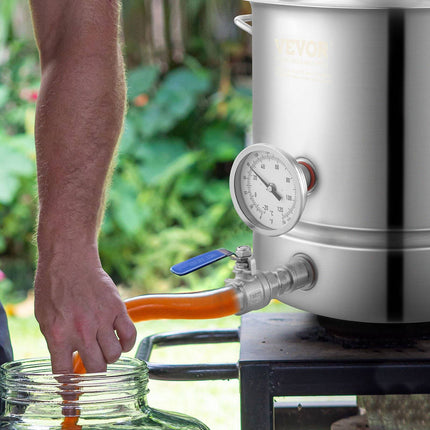 Stainless Steel Brew Kettle, 5 Gal, Valve, Thermometer