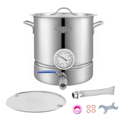Stainless Steel Brew Kettle, 5 Gal, Valve, Thermometer