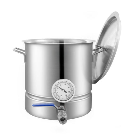 Stainless Steel Brew Kettle, 5 Gal, Valve, Thermometer