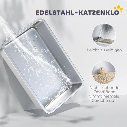 Nerezová kočičí toaleta s lopatkou, vysoké boky, šedá