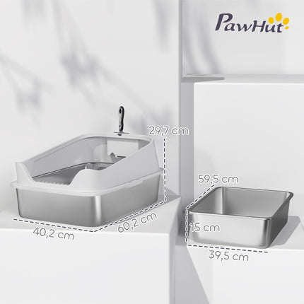 Stainless Steel Cat Litter Box with Scoop, High Sides, XL