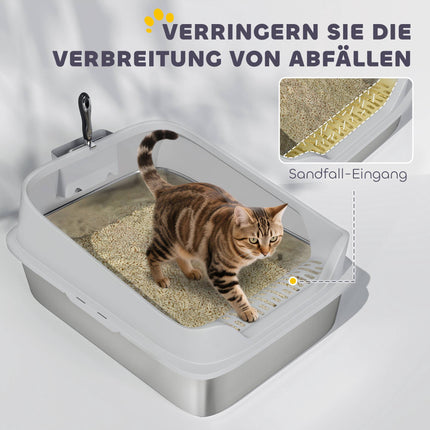 Stainless Steel Cat Litter Box with Scoop, High Sides, XXL