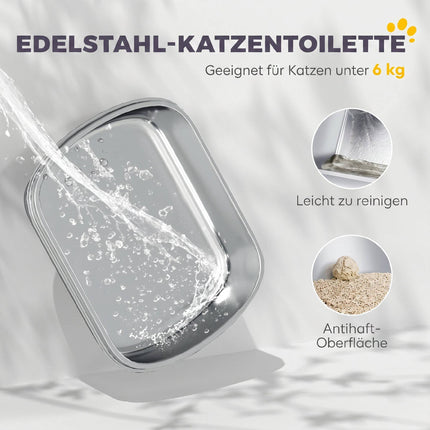 Krytá nerezová kočičí toaleta, lopatka, tmavě šedá