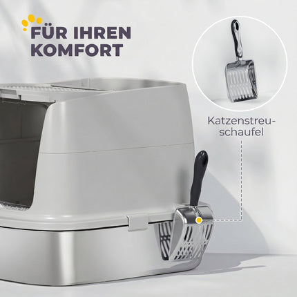 Stainless Steel Enclosed Cat Litter Box, Scoop Included