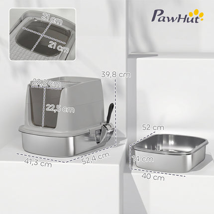 Stainless Steel Enclosed Cat Litter Box, Scoop Included