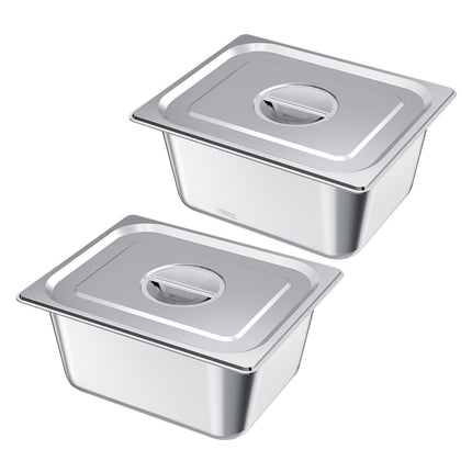 Stainless Steel Hotel Pans With Lids, 1/2 Size, 6-In Deep, 2 Pack