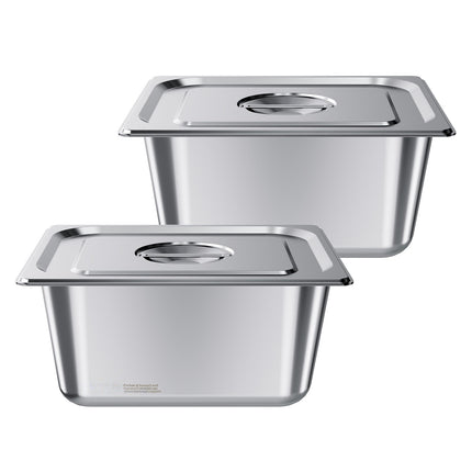 Stainless Steel Hotel Pans With Lids, 1/2 Size, 6-In Deep, 2 Pack