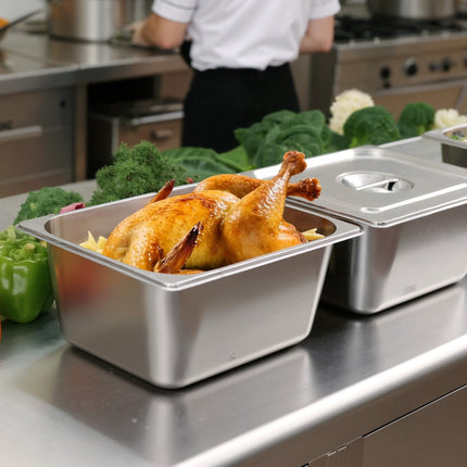 Stainless Steel Hotel Pans With Lids, 1/2 Size, 6-In Deep, 2 Pack