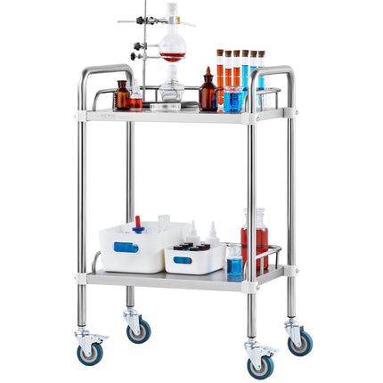 Stainless Steel Lab Rolling Cart, 2-Tier, 220 lb