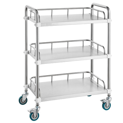 Stainless Steel Lab Rolling Cart, 3-Shelf, Locking Casters